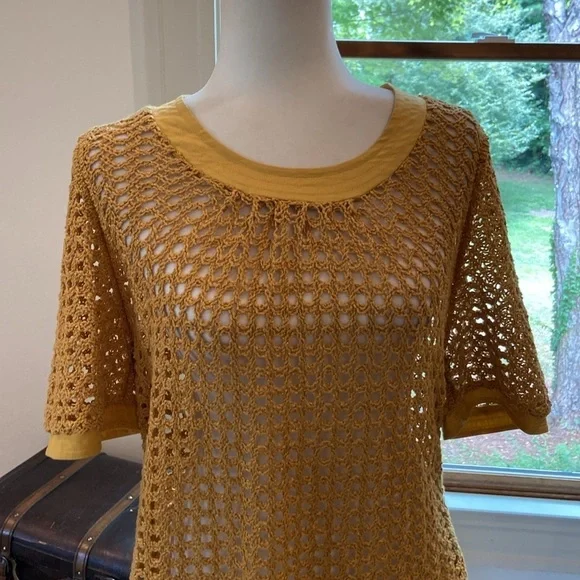 Anthropologie Angel Of The North Senoia Knit Crochet Short Sleeve Tunic top. - Picture 5 of 9